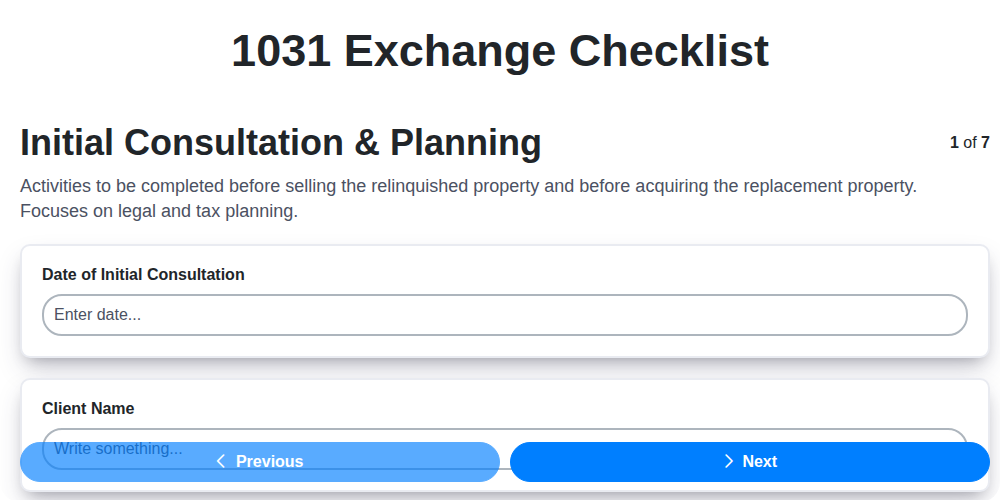 1031 exchange checklist screenshot