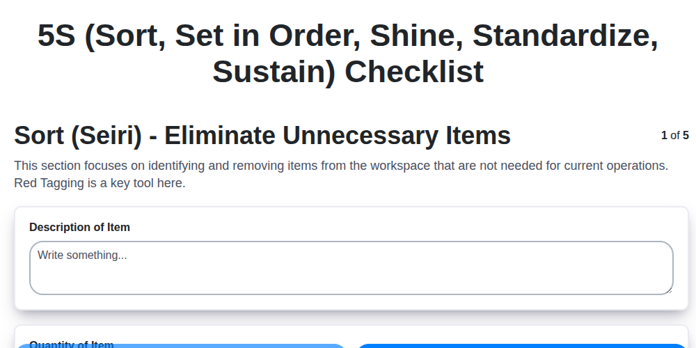 5s sort set in order shine standardize sustain checklist screenshot