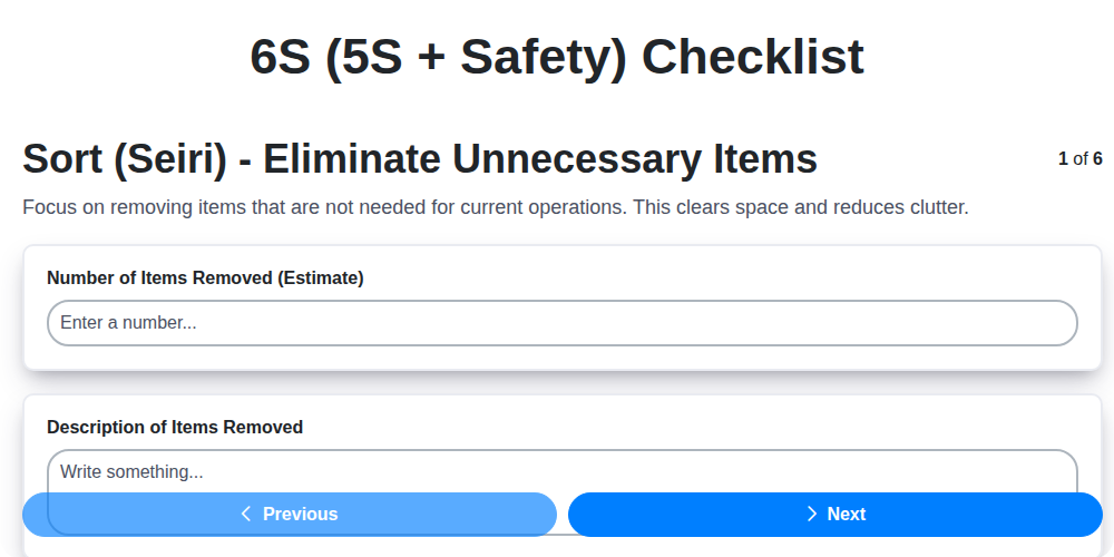 6s 5s safety checklist screenshot