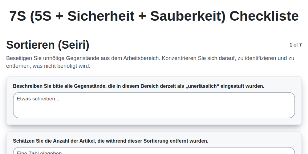 7S (5S + Sicherheit + Sauberkeit) Checkliste screenshot