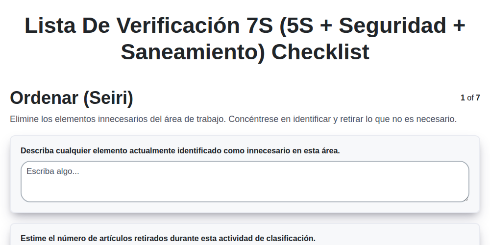 Lista de verificación 7S (5S + Seguridad + Saneamiento)
 screenshot
