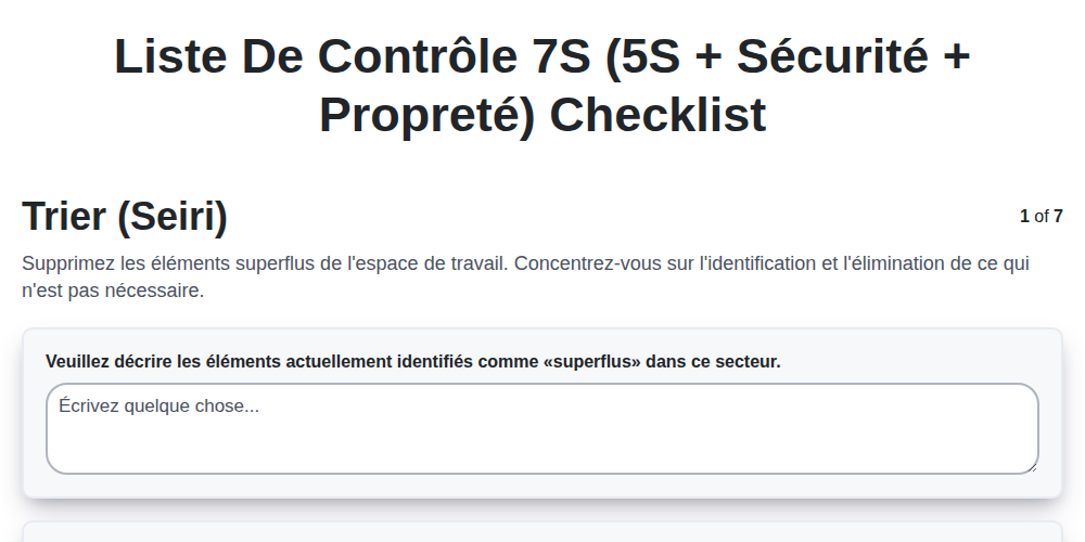 Liste de contrôle 7S (5S + Sécurité + Propreté) screenshot