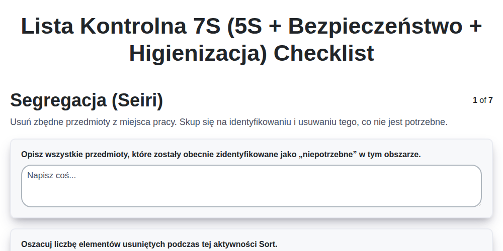 Lista kontrolna 7S (5S + Bezpieczeństwo + Higienizacja) screenshot