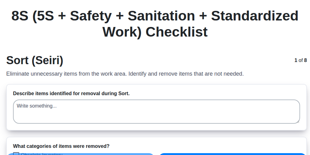 8s 5s safety sanitation standardized work checklist screenshot
