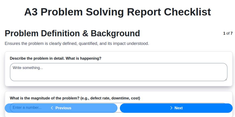 a3 problem solving report checklist screenshot