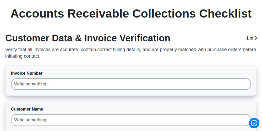 accounts receivable collections checklist screenshot