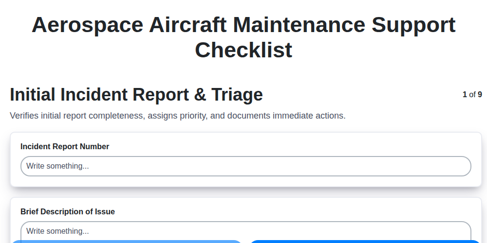 aerospace aircraft maintenance support checklist screenshot
