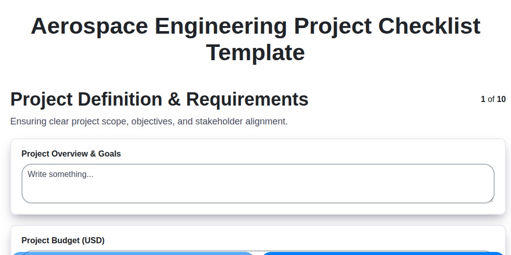 aerospace engineering project checklist template screenshot