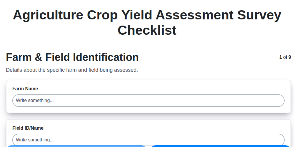 agriculture crop yield assessment survey checklist screenshot