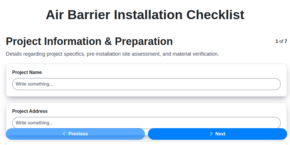 air barrier installation checklist screenshot