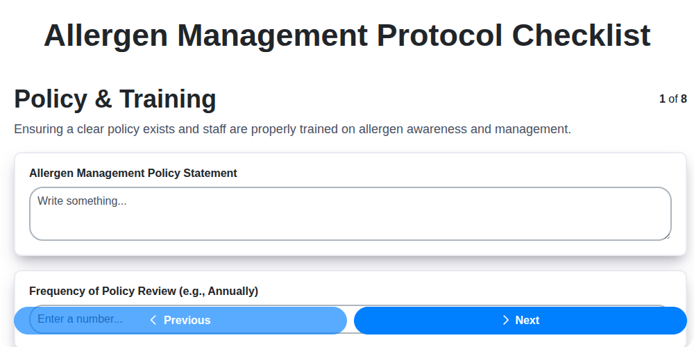 allergen management protocol screenshot