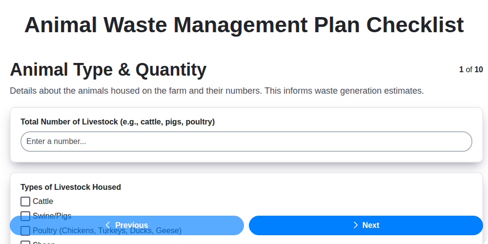 animal waste management plan screenshot