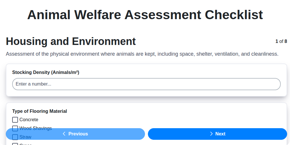 animal welfare assessment screenshot