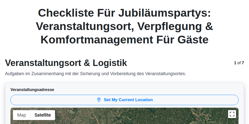 Checkliste für Jubiläumspartys: Veranstaltungsort, Verpflegung & Komfortmanagement für Gäste screenshot