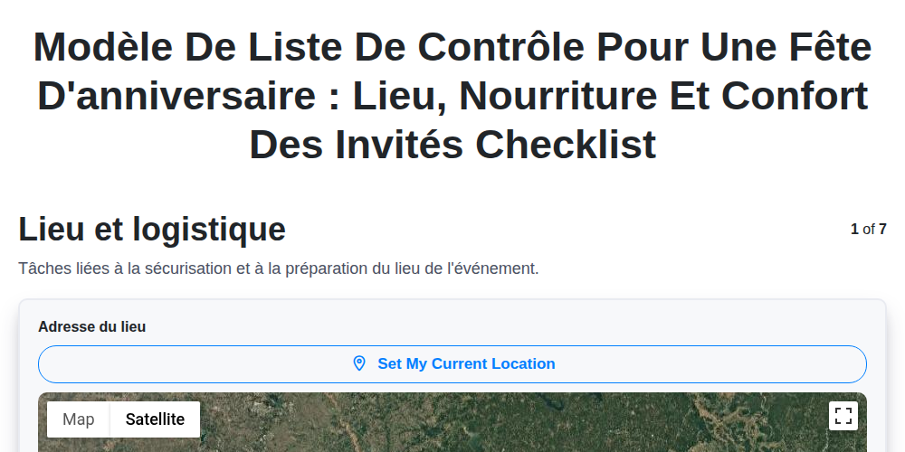 Modèle de liste de contrôle pour une fête d'anniversaire : Lieu, nourriture et confort des invités screenshot