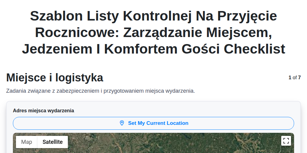 Szablon listy kontrolnej na przyjęcie rocznicowe: Zarządzanie miejscem, jedzeniem i komfortem gości screenshot