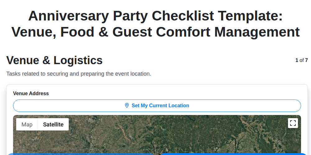 anniversary party checklist template venue food guest comfort management screenshot
