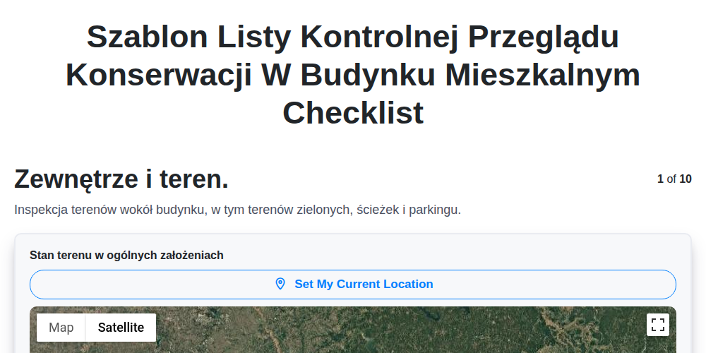 Szablon listy kontrolnej przeglądu konserwacji w budynku mieszkalnym screenshot