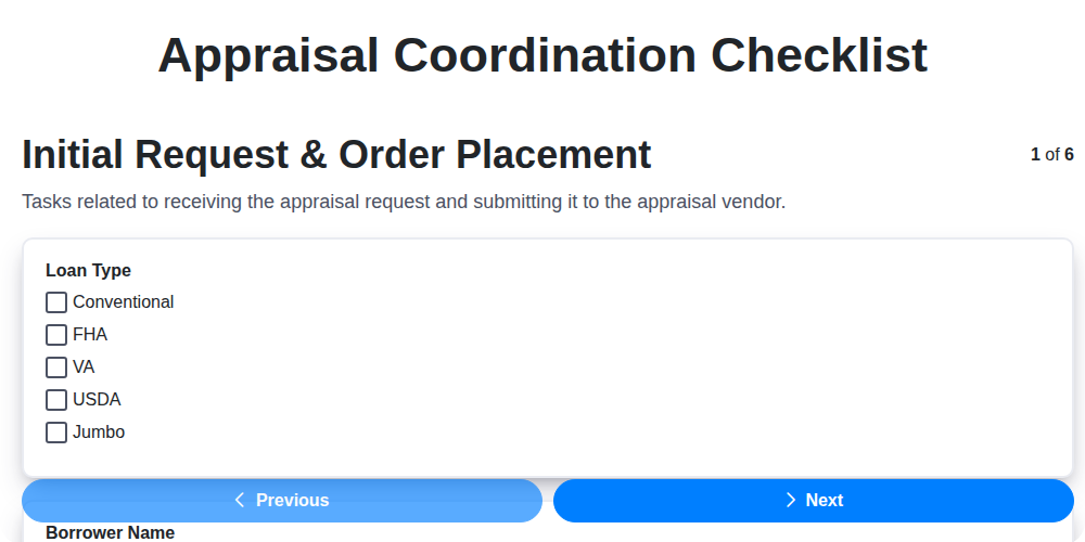 appraisal coordination checklist screenshot