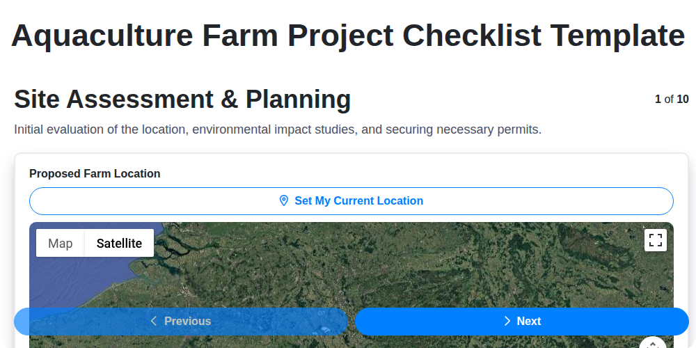 aquaculture farm project checklist template screenshot
