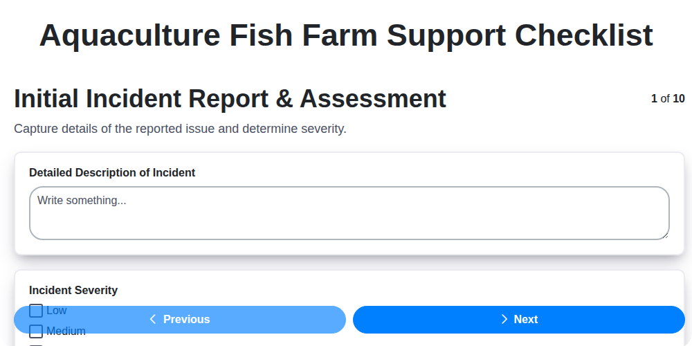 aquaculture fish farm support checklist screenshot