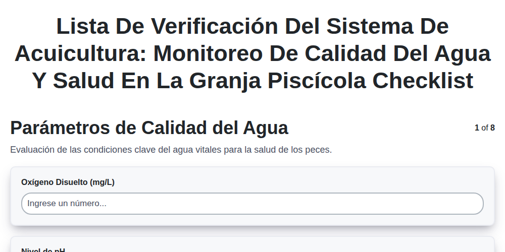 Lista de Verificación del Sistema de Acuicultura: Monitoreo de Calidad del Agua y Salud en la Granja Piscícola