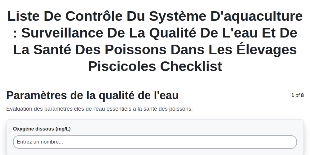 Liste de contrôle du système d'aquaculture : Surveillance de la qualité de l'eau et de la santé des poissons dans les élevages piscicoles