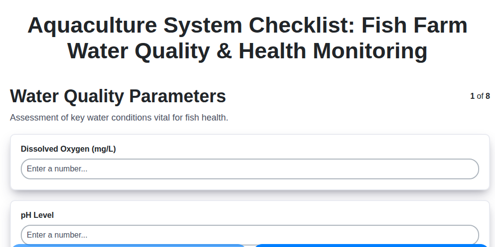 aquaculture system checklist fish farm water quality health monitoring screenshot