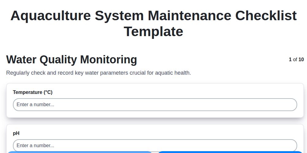 aquaculture system maintenance checklist template screenshot