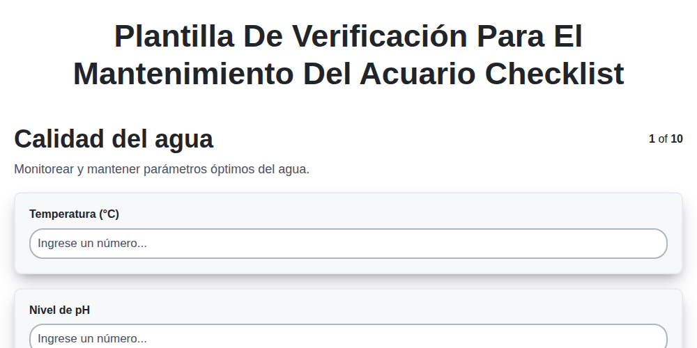 Plantilla de verificación para el mantenimiento del acuario screenshot
