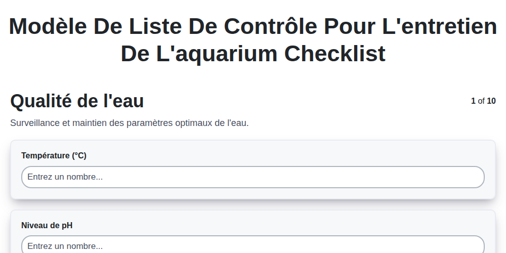 Modèle de liste de contrôle pour l'entretien de l'aquarium screenshot