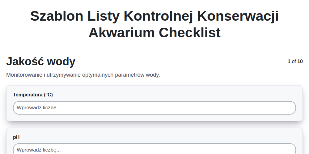 Szablon listy kontrolnej konserwacji akwarium screenshot