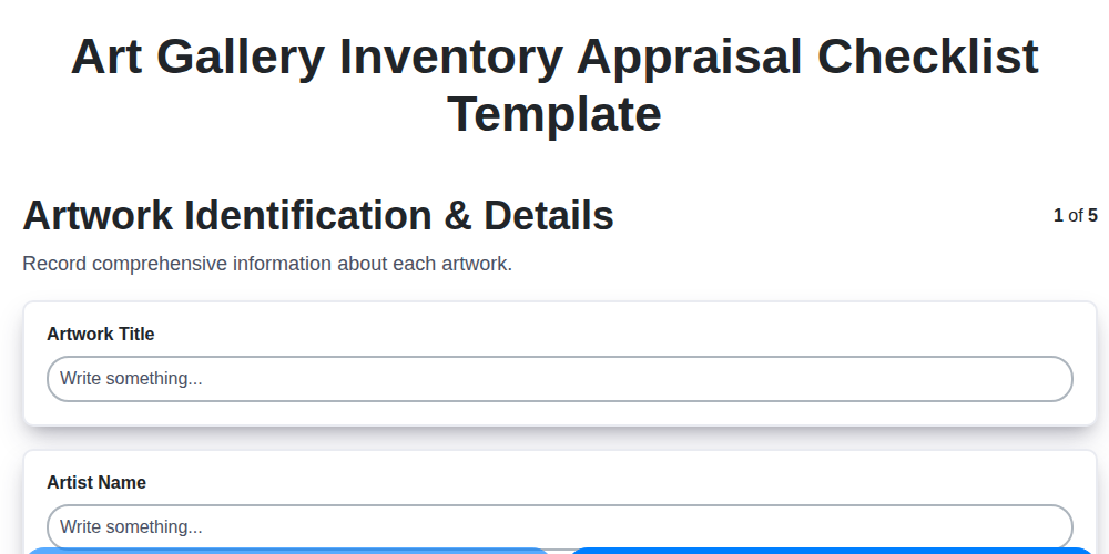 art gallery inventory appraisal checklist template screenshot
