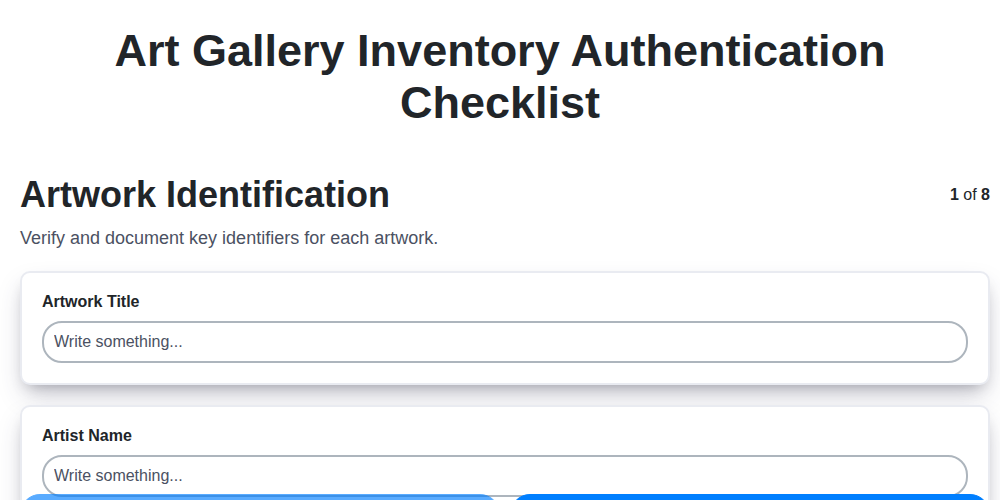 art gallery inventory authentication checklist screenshot