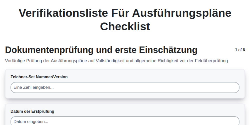 Verifikationsliste für Ausführungspläne screenshot