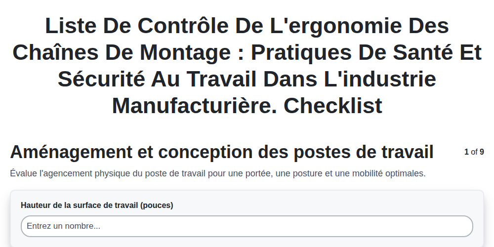 Liste de contrôle de l'ergonomie des chaînes de montage : Pratiques de santé et sécurité au travail dans l'industrie manufacturière.
