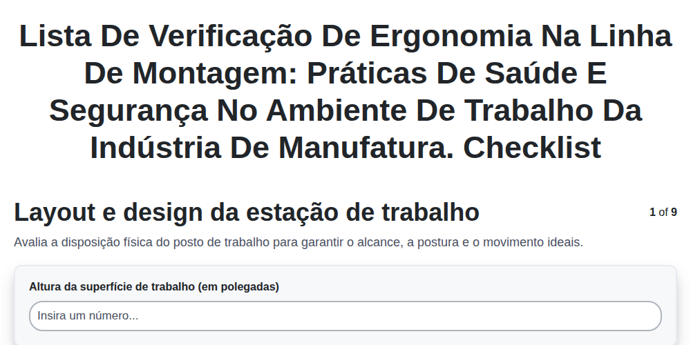 Lista de verificação de ergonomia na linha de montagem: Práticas de saúde e segurança no ambiente de trabalho da indústria de manufatura.
