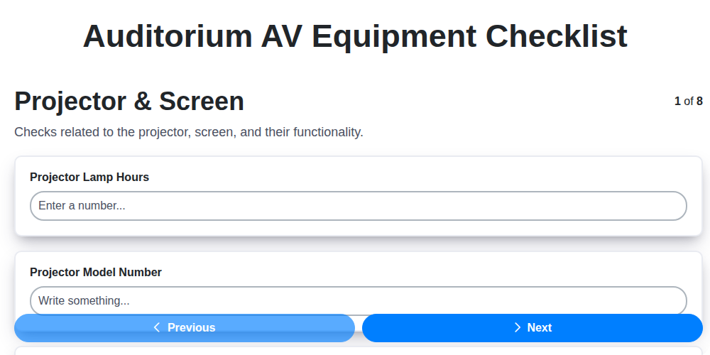 auditorium av equipment checklist screenshot
