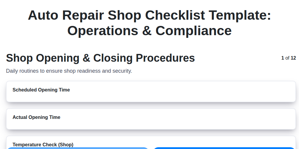 auto repair shop checklist template operations compliance screenshot
