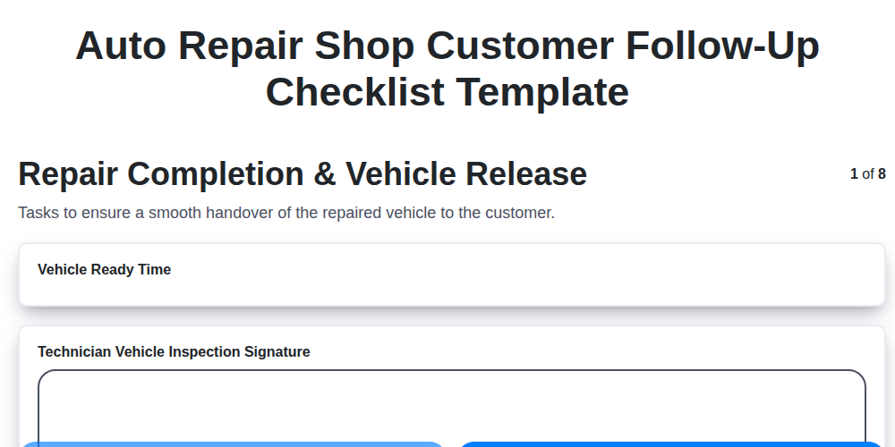auto repair shop customer follow up checklist template screenshot