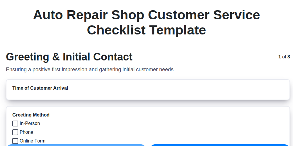 auto repair shop customer service checklist template screenshot