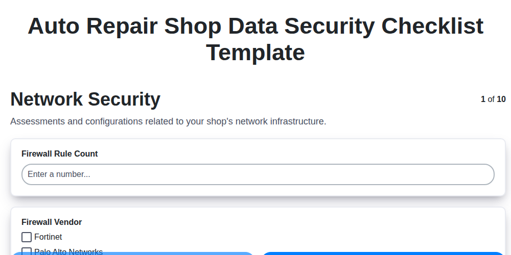 auto repair shop data security checklist template screenshot