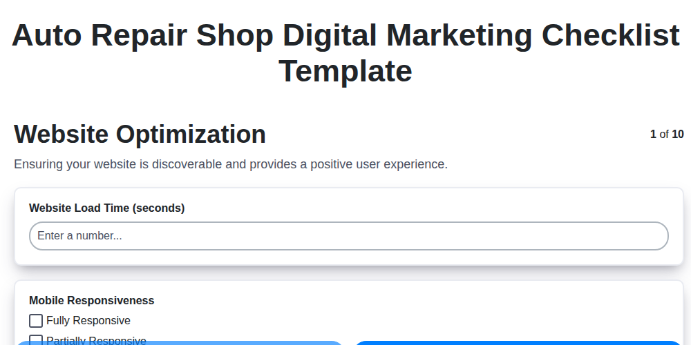 auto repair shop digital marketing checklist template screenshot