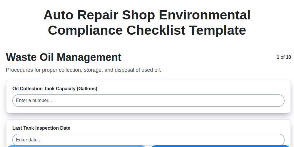 auto repair shop environmental compliance checklist template screenshot