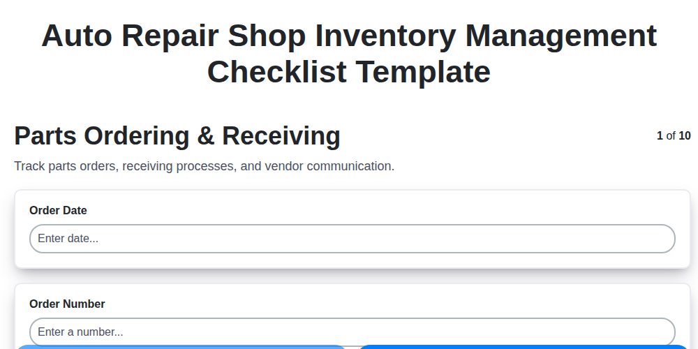 auto repair shop inventory management checklist template screenshot