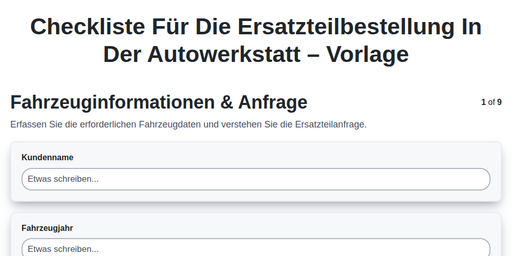 Checkliste für die Ersatzteilbestellung in der Autowerkstatt – Vorlage screenshot