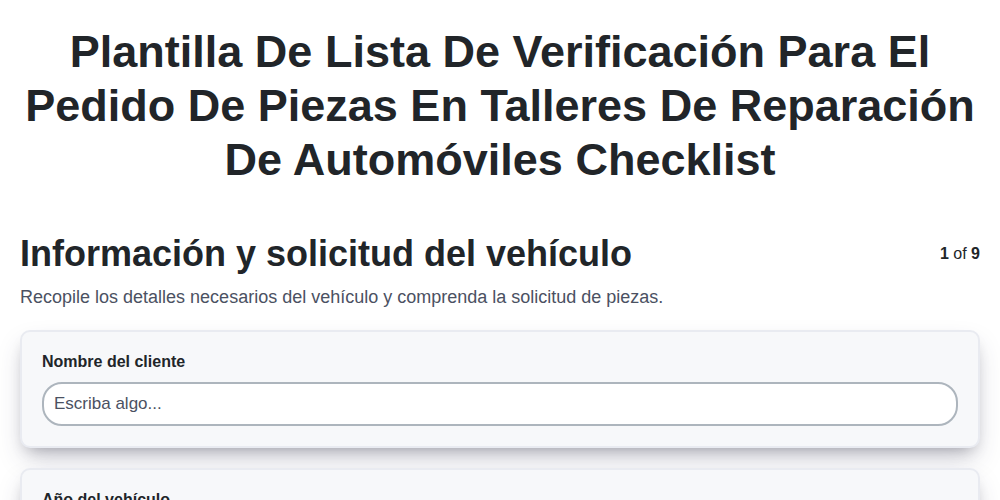 Plantilla de lista de verificación para el pedido de piezas en talleres de reparación de automóviles screenshot