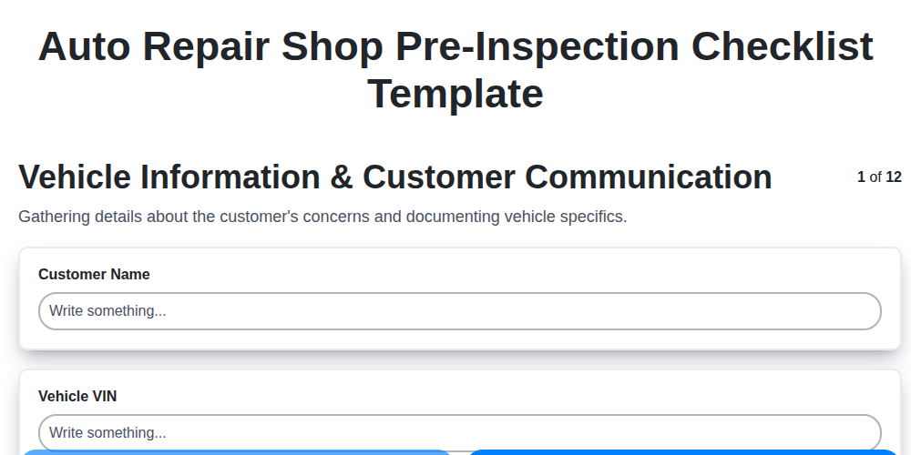auto repair shop pre inspection checklist template screenshot
