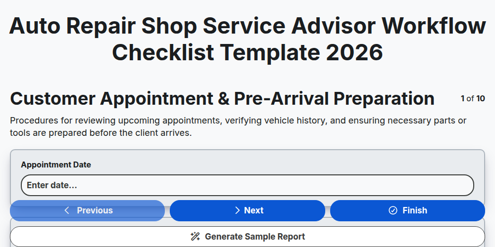 Auto Repair Shop Service Advisor Workflow Checklist Template 2026