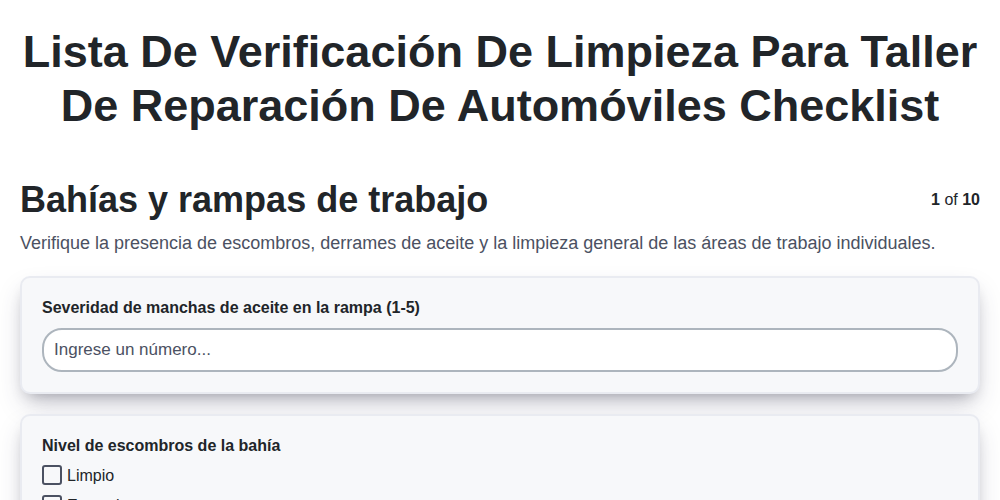 Lista de verificación de limpieza para taller de reparación de automóviles screenshot